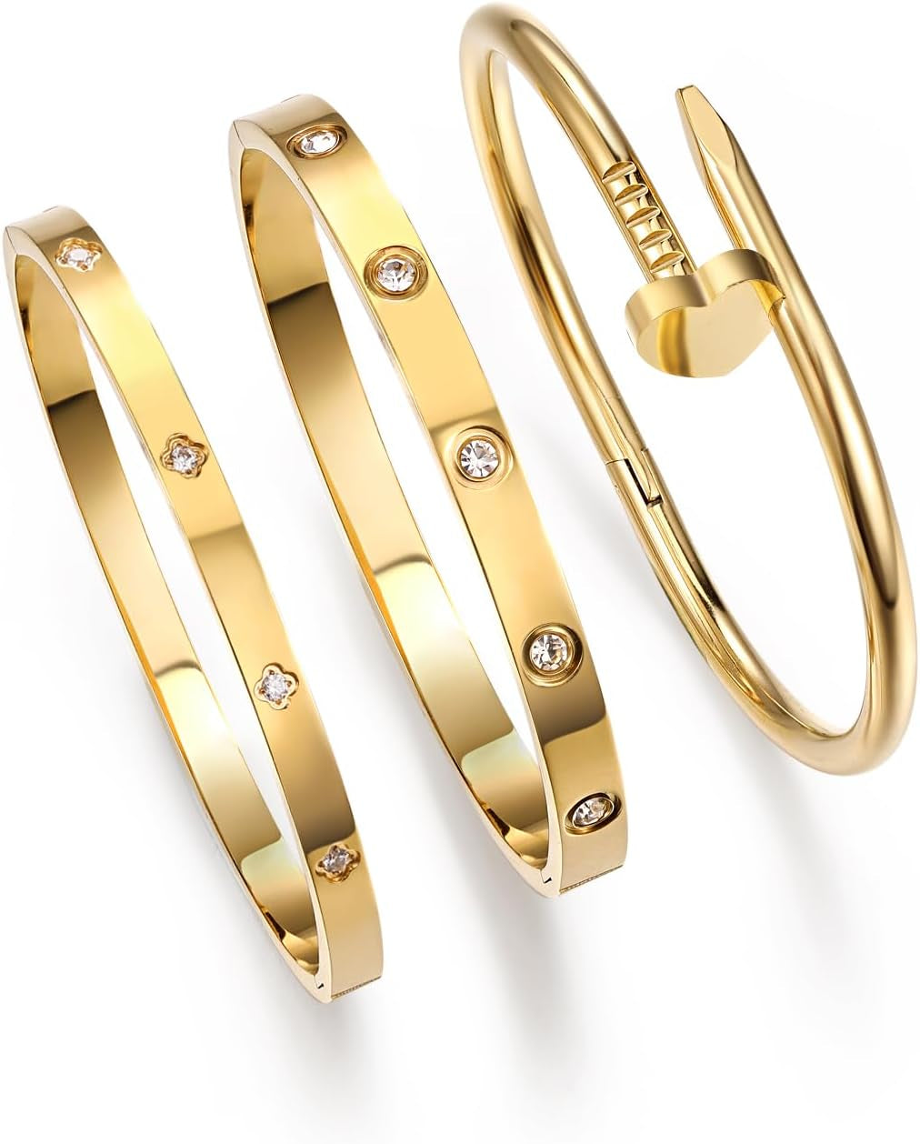 18K Gold Plated Stainless Steel Love Nail Bangle Bracelet Set Stackable Dupes Bangle Set for Love Trendy Jewelry