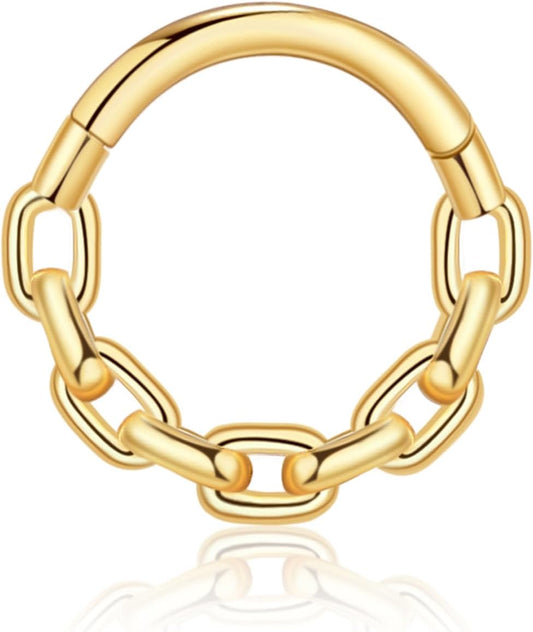Chain Link Septum Rings: 16G 8Mm Nose Helix Cartilage Daith Tragus Earring Piercing Ring Hoop, Surgical Steel Nose Ear Clicker Rings Piercing Jewelry for Women Men