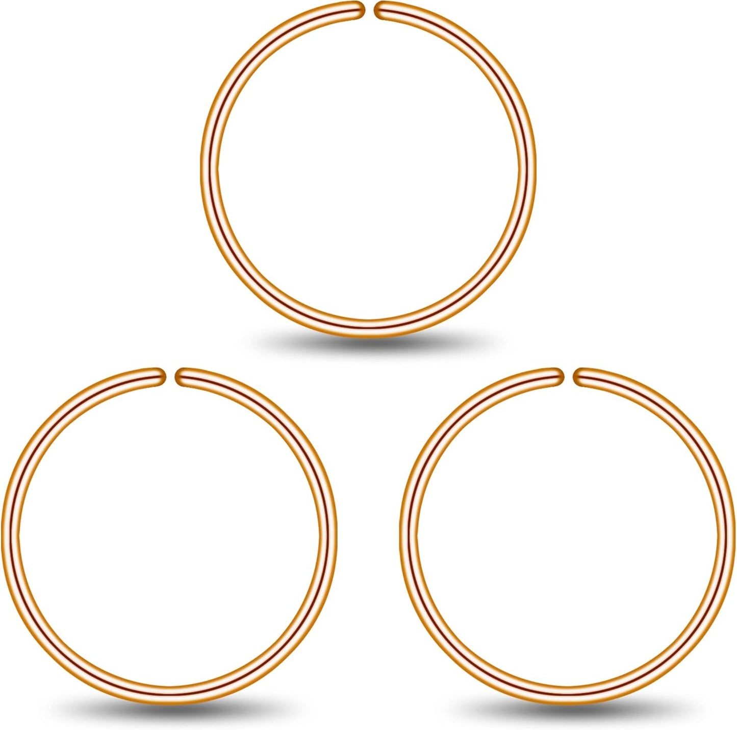 LUCKYJEWUS 14K Gold Nose Rings Hoops for Women 22 Gauge, Small Thin Nose Piercing Jewelry, 3Pcs 8Mm 22G