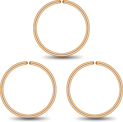 LUCKYJEWUS 14K Gold Nose Rings Hoops for Women 22 Gauge, Small Thin Nose Piercing Jewelry, 3Pcs 8Mm 22G