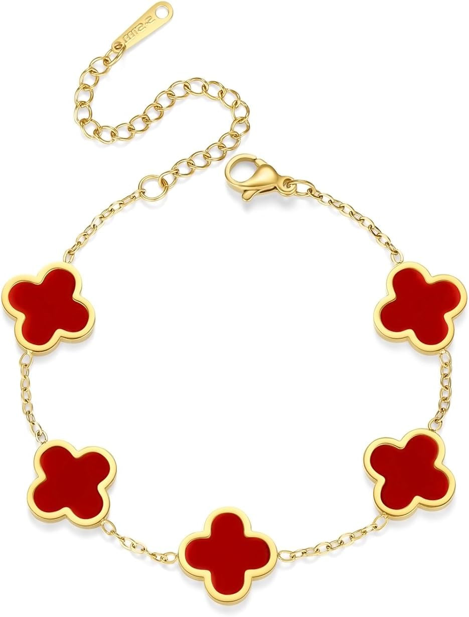 Clover Bracelets for Women 18K Gold Plated 4 Leaf Clover Bracelet Black White Red Green Cute Lucky Bracelets Jewelry Gifts Trendy for Women