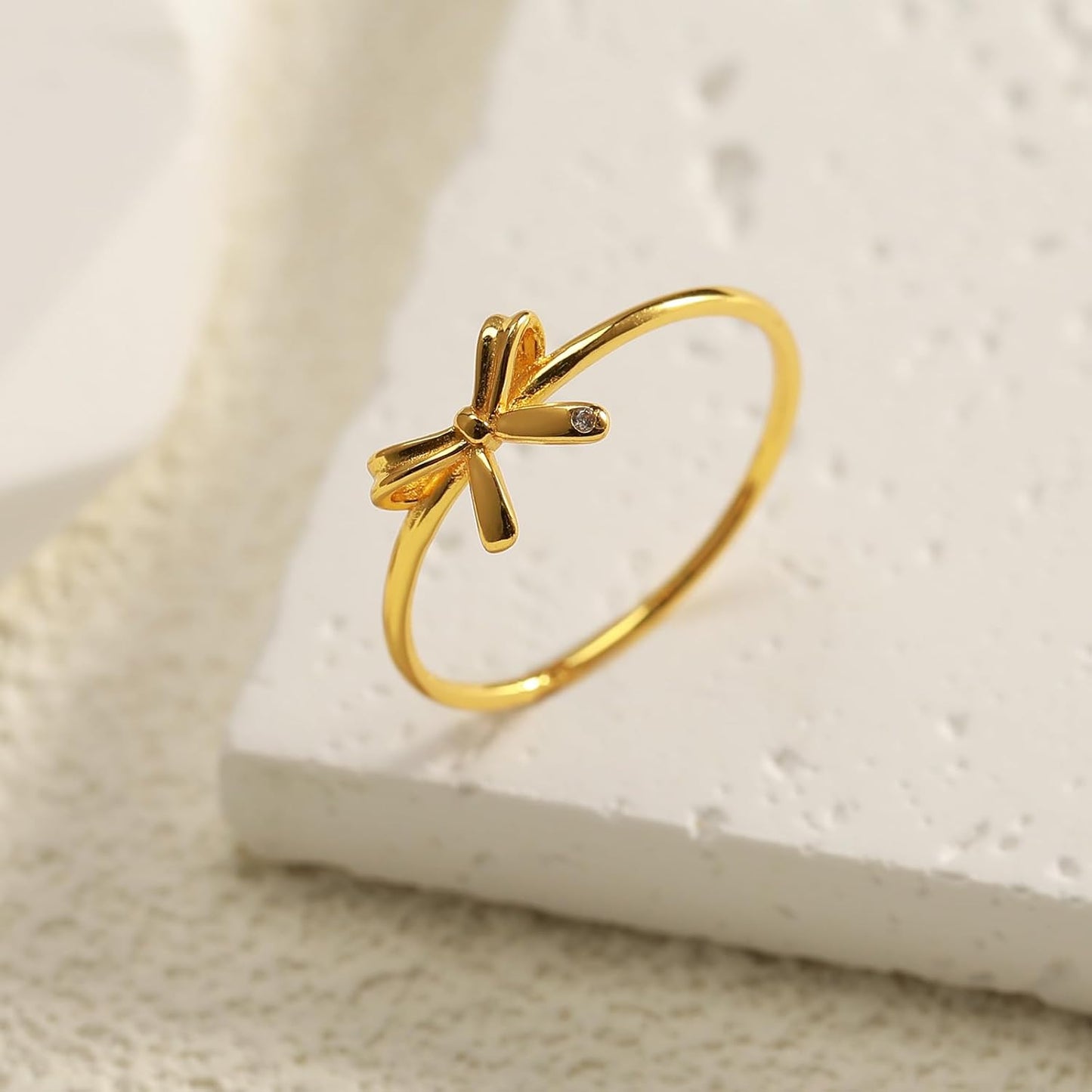 Bow Rings for Women Mother Daughter Friendship Knot Ring 925 Sterling Silver Dainty 14K Gold Plated Promise Rings for Her Birthday Graduation Gifts