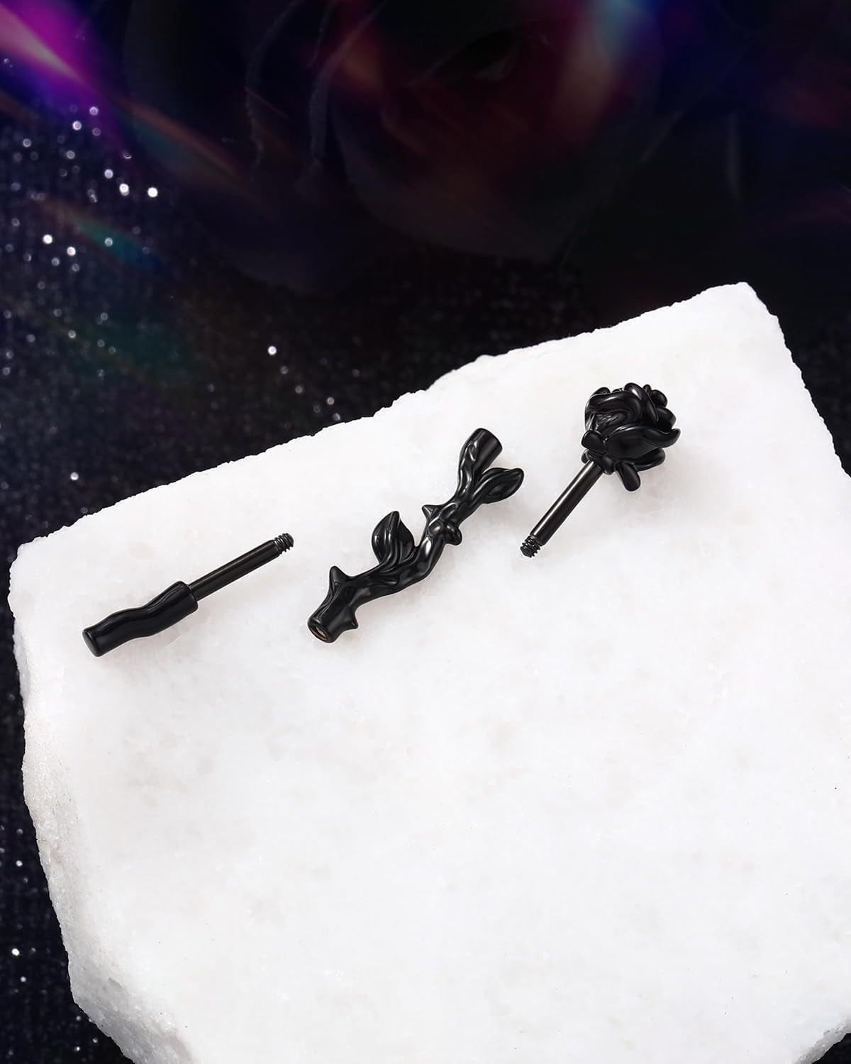 Jewseen Rose Industrial Ring Flower Industrial Barbell Surgical Steel Industrial Piercing Jewelry 14G 16G Cartilage Earring Long Straight Bar for Women Men