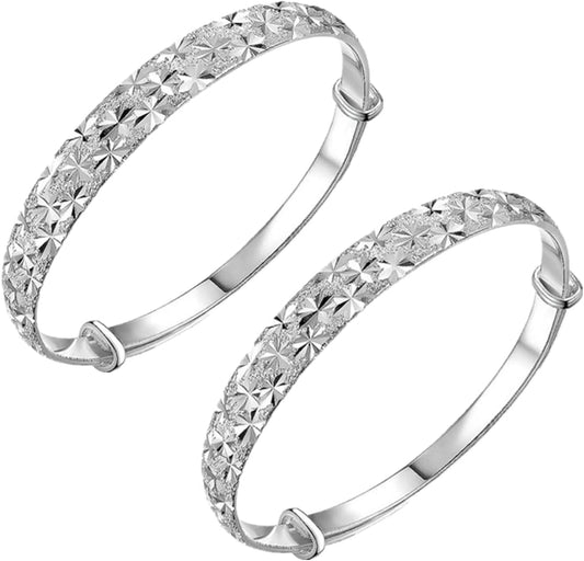 Sterling Silver Bangle Bracelets for Women,Fashion Jewelry Simple Adjustable 925 Silver Cuff Bangles for Women Mom Wife Valentine Mothers Day Gift