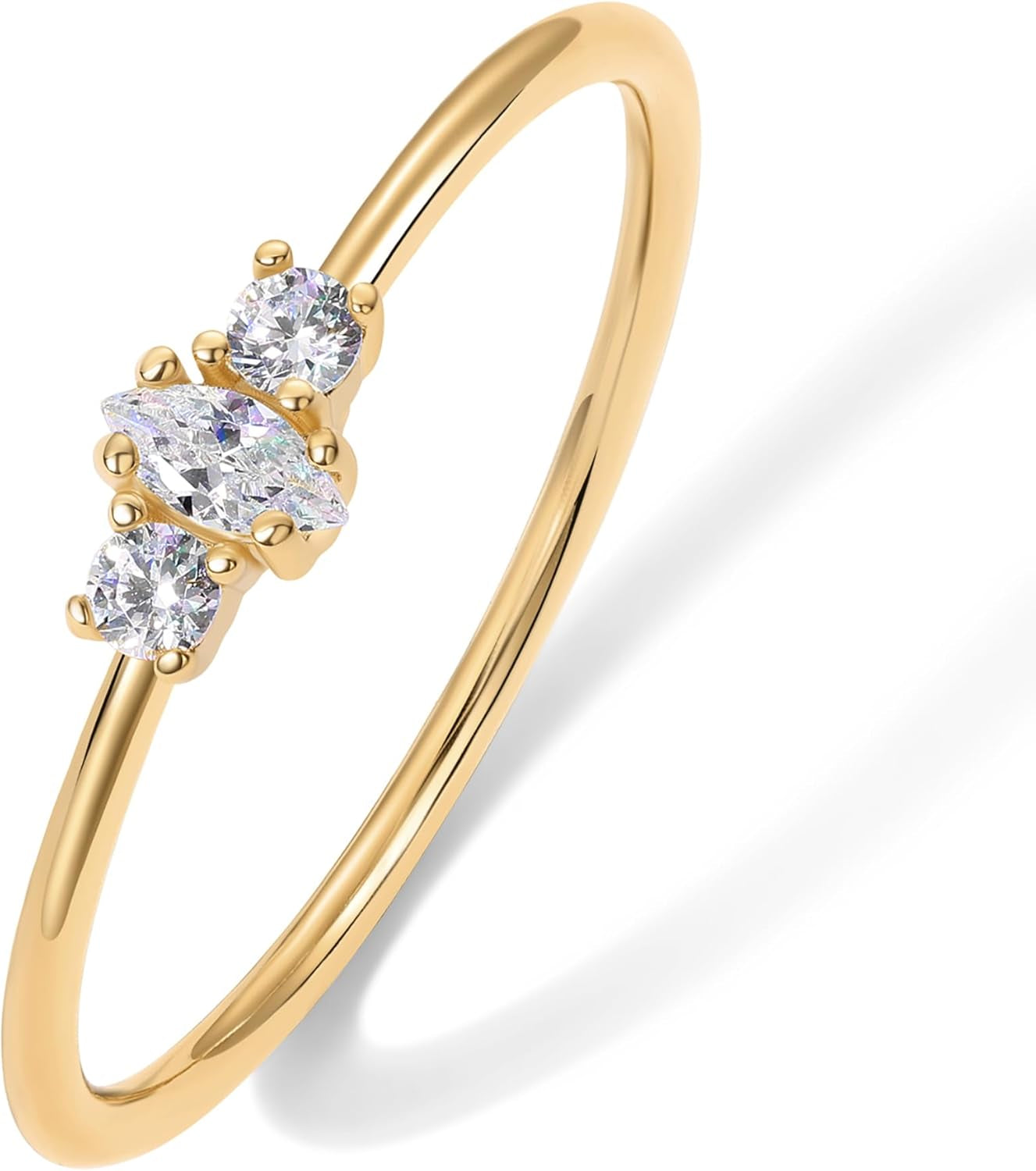 PAVOI 18K Gold Plated Marquise round Mini Cubic Zirconia Stackable Rings for Women | Dainty Stacking Thin Band for Women