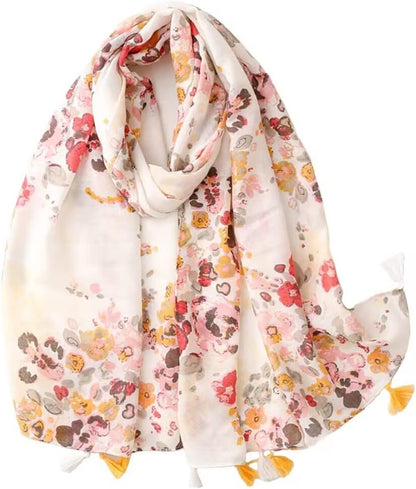 Yeieeo Boho Scarf for Women Lightweight Floral Printed Scarf Fall Winter Fashion Fringed Shawl