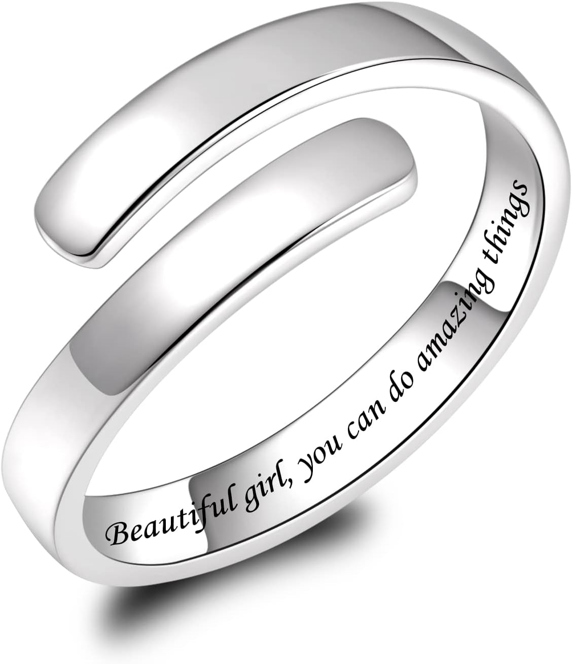 BEILIN 925 Sterling Silver Inspirational Jewelry Rings Adjustable Ring Personality Encouragement Gift for Teens Women