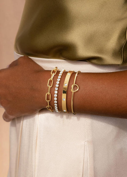 KOHOTA Chunky Gold Bracelets for Women Non Tarnish 14K Gold Plated Cuff Bracelet Stack Trendy Love Bangle Bracelets Stackable Tennis Bracelet Set Tie Knot Cuban Paperclip Figaro Chain Jewelry Gifts