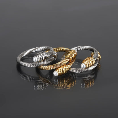 Cable Ring, a Cuff Pearl Ring Designed to Fit Finger Circumference between 70Mm-90Mm