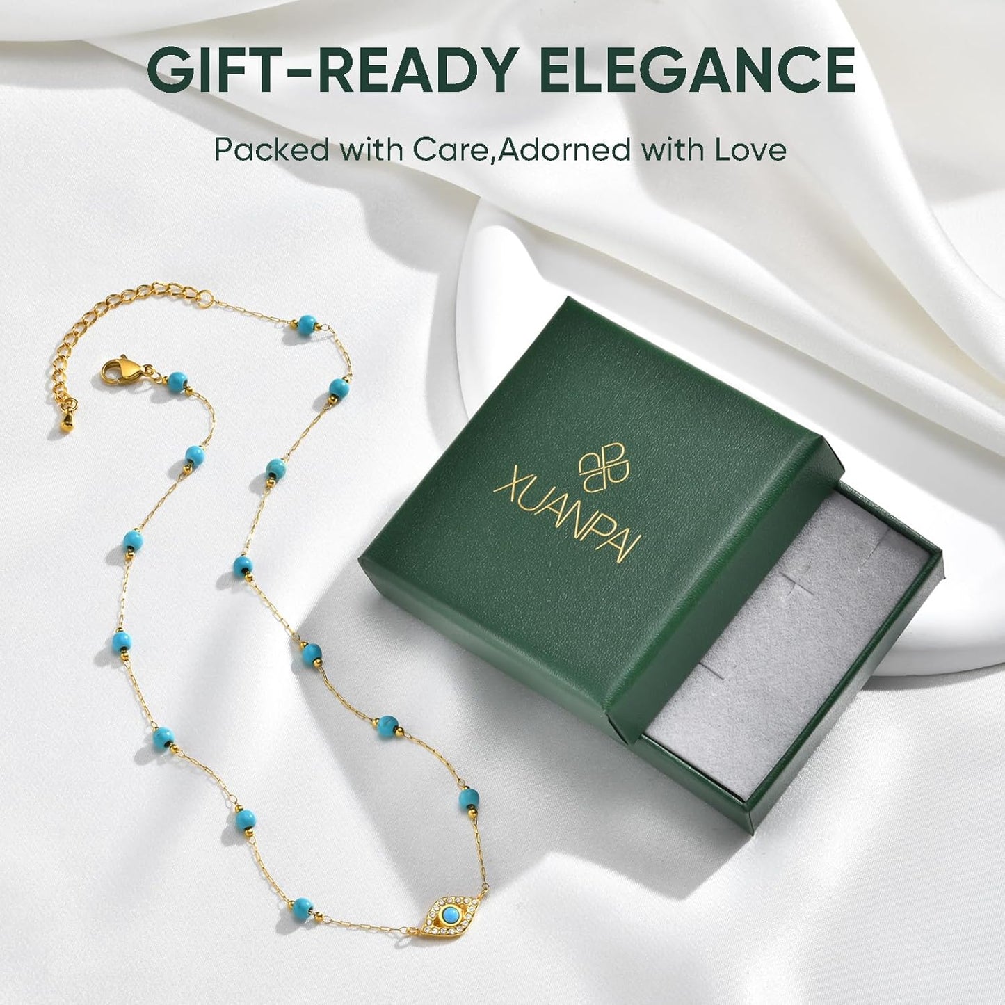 Gold Evil Eye Turquoise Necklace - 14K Gold Plated Turquoise Beaded Necklaces,Non Tarnish Golden Lucky Protection Western Jewelry,Trendy Boho Evil Eye Choker Gifts for Women Girlfriend Sister Wife