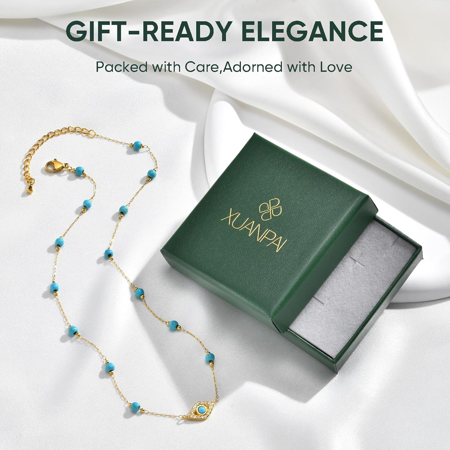 Gold Evil Eye Turquoise Necklace - 14K Gold Plated Turquoise Beaded Necklaces,Non Tarnish Golden Lucky Protection Western Jewelry,Trendy Boho Evil Eye Choker Gifts for Women Girlfriend Sister Wife