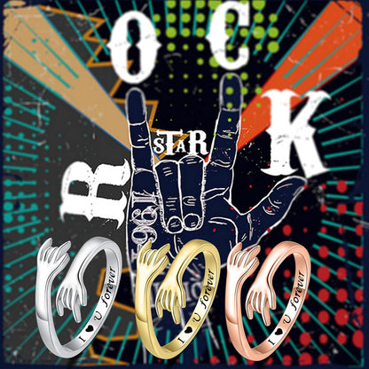 ZOEXUE Hug Rings for Women Sterling Silver - White Gold/18K Gold/Thick and Thin Ring Hugging Rings for Men Rock Hip Pop Hand Band Rings I Love You Forever Hugging Hand Ring Jewelry