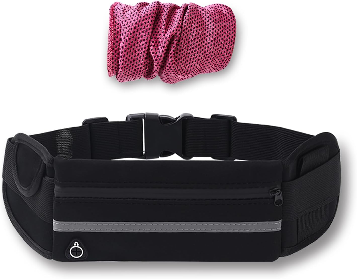 Black waterproof running belt fanny pack with reflective strip