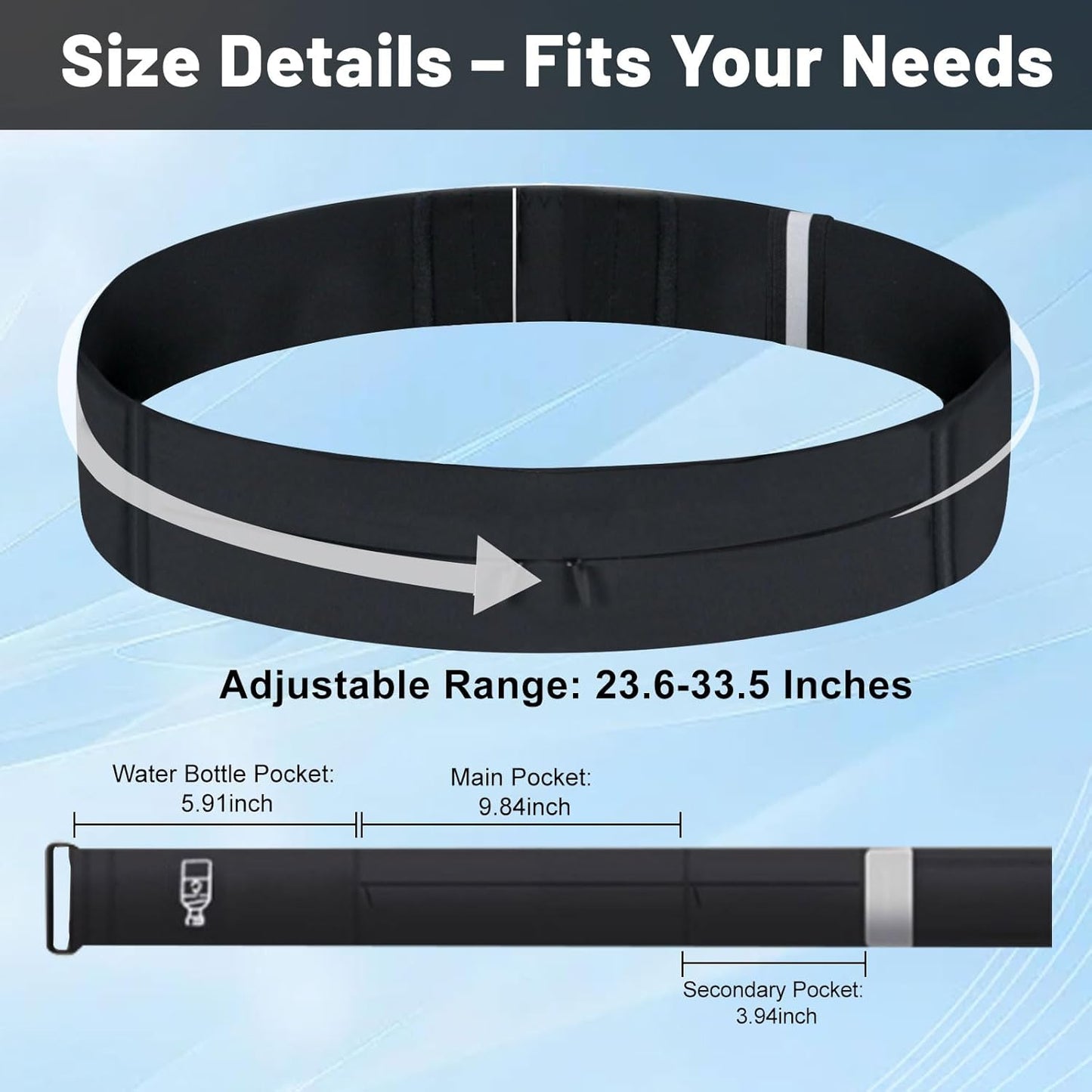 Women's hydration belt with waterproof phone pocket detail