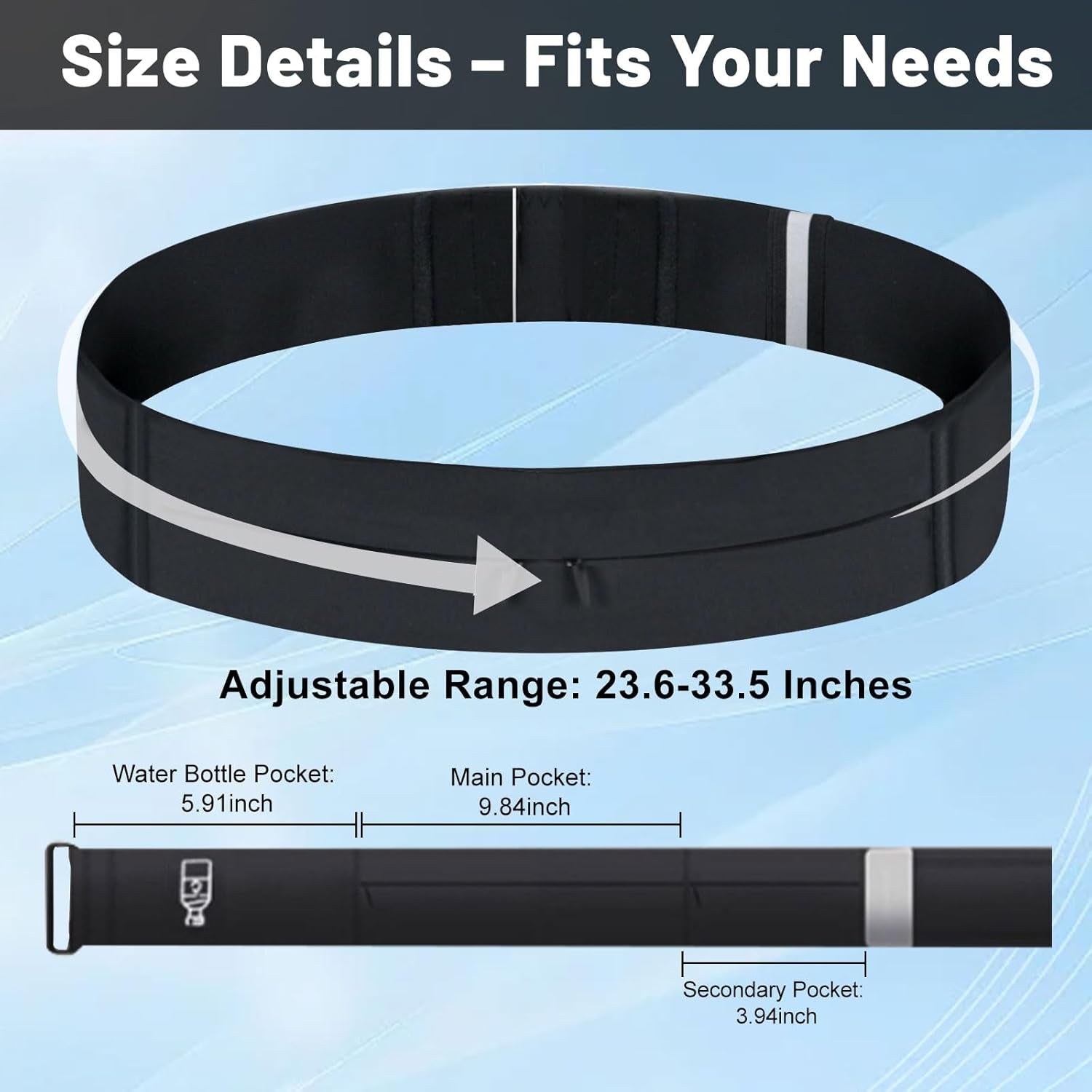 Women's hydration belt with waterproof phone pocket detail