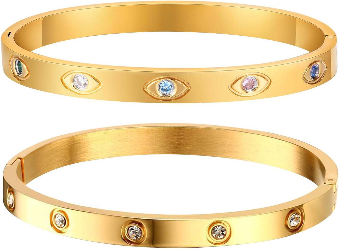 MPRAINBOW Gold Bracelets for Women, 2Pcs 18K Gold Plated Cubic Zirconia Bangle Crystal Friendship Bracelet Jewelry,Wedding Party Christmas Birthday Gifts for Her Girlfriend Sister Daughter