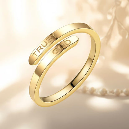 Close-up of faith over fear cross ring design stainless steel