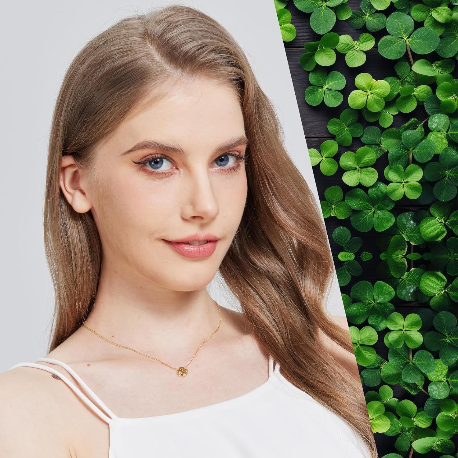 Four-Leaf Clover Necklace for Women–18K Gold-Plated,Luck Good Fortune Pendant,Stylish Jewelry Gift,Lucky Charm Necklace