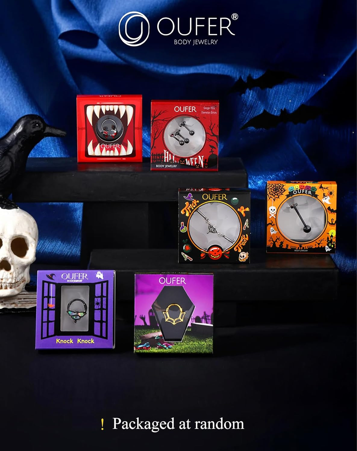 OUFER Moth Industrial Piercing Jewelry, Chain Industrial Bar, 316L Surgical Steel 14G Industrial Earrings for Women Men, Hallween Industrial Jewelry