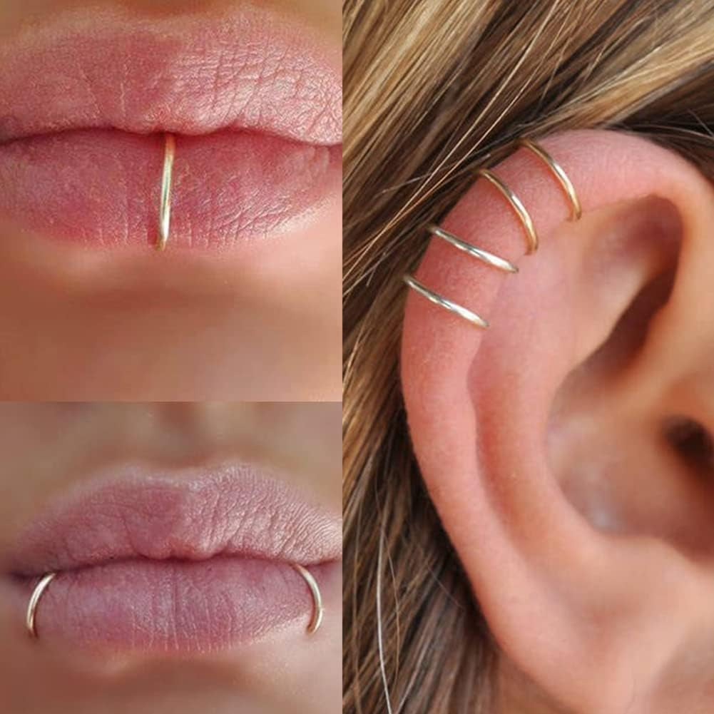 QWALIT Fake Lip Piercing Fake Lip Ring Fake Nose Ring Fake Snake Bites Fake Nose Piercing Faux Lip Rings Fake Snake Bite Piercing Clip Lip Ring Ear Cuff Earrings