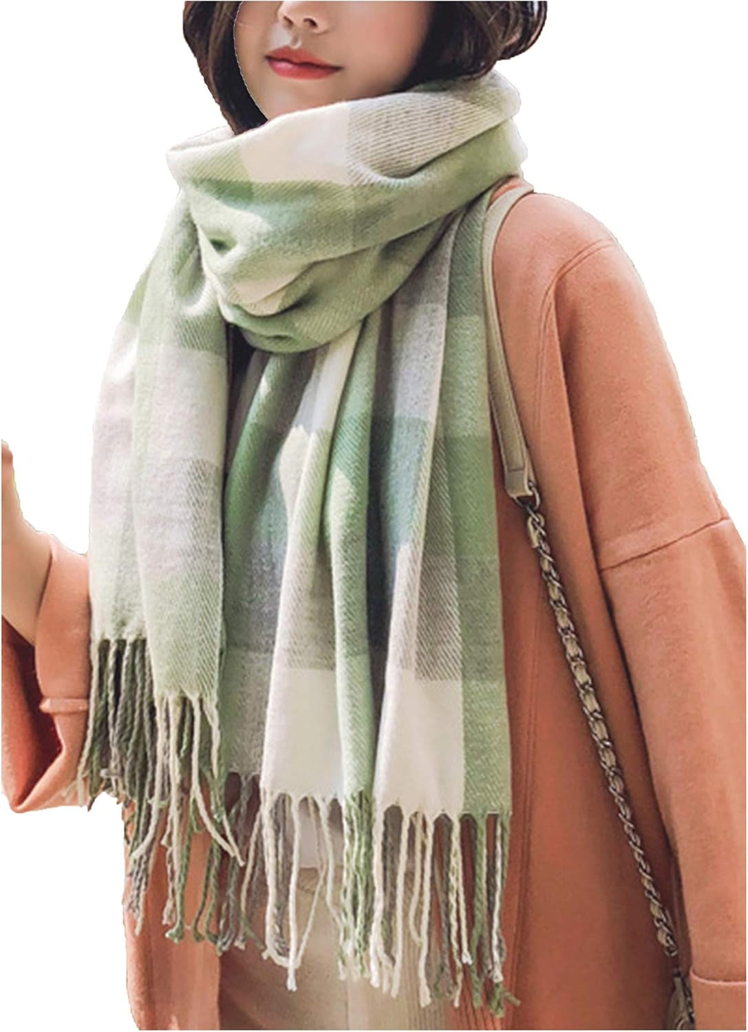 Wander Agio Women'S Fashion Scarves Long Shawl Winter Thick Warm Knit Large Plaid Scarf