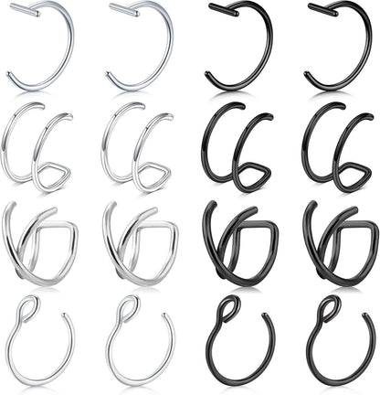 Briana Williams Fake Lip Piercing Fake Lip Ring Fake Nose Ring Fake Nose Piercing Faux Lip Rings Fake Snake Bite Piercing Clip on Non Piercing Double Cartilage Helix Earrings Ear Cuff for Women Men