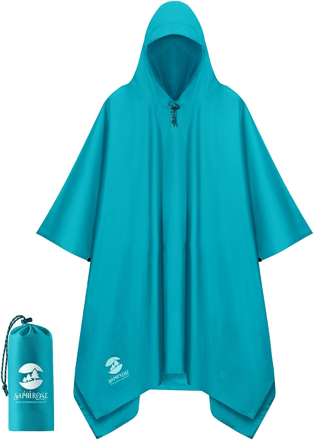 Saphirose Hooded Rain Poncho Waterproof Raincoat Jacket for Men Women Adults
