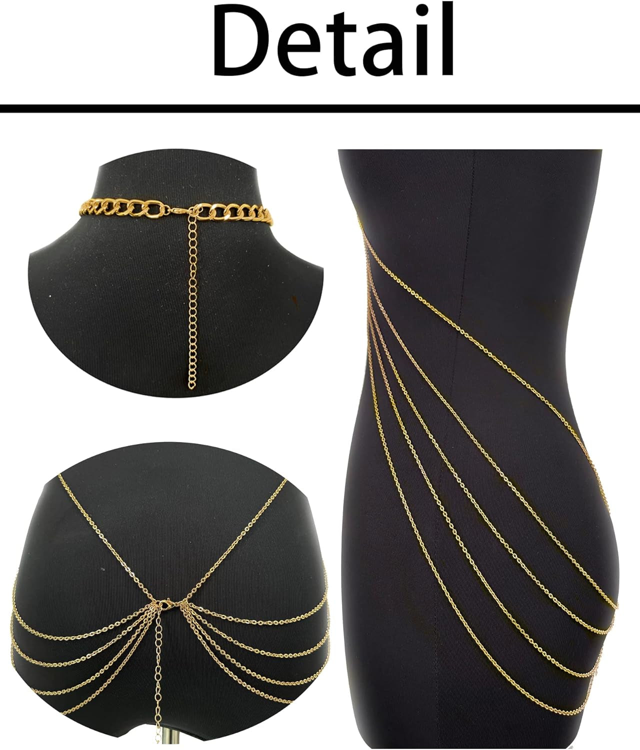 Harness Body Chain Sexy Layered Tassel Belly Waist Chain Necklace Boho Hot Bikini Nightclub Party Beach Body Jewelry for Women and Ladies Gold Tone