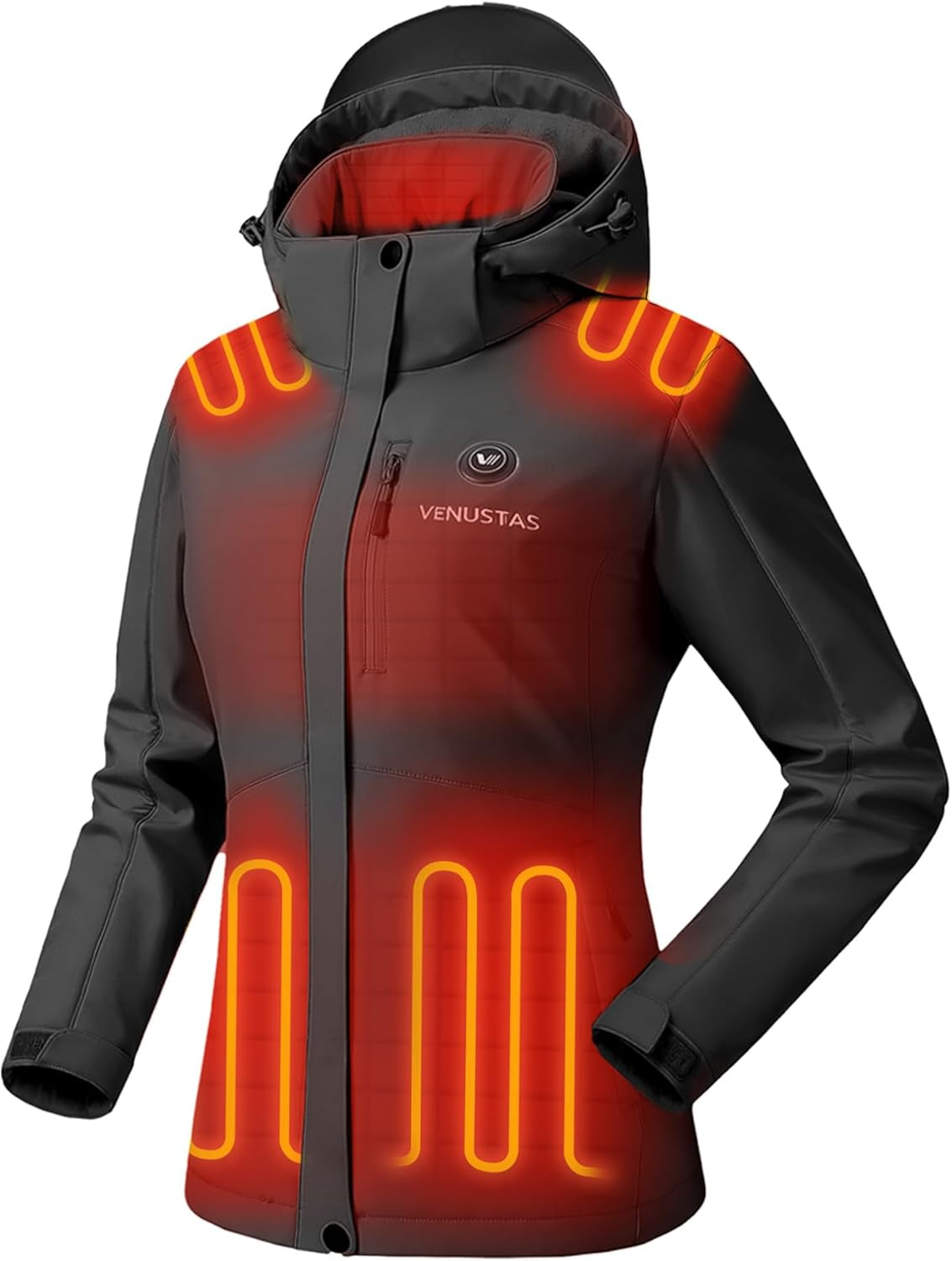 Venustas Women'S Heated Jacket with Battery Pack, Windproof Electric Insulated Heated Coat with Detachable Hood