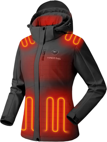 Venustas Women'S Heated Jacket with Battery Pack, Windproof Electric Insulated Heated Coat with Detachable Hood