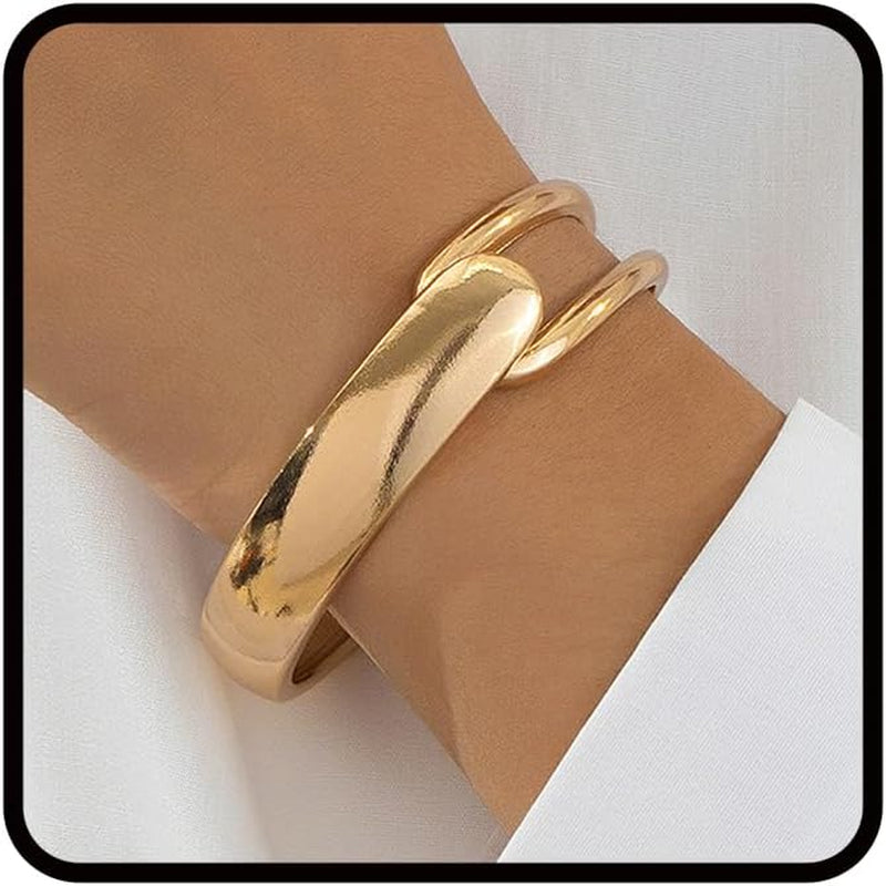 Chunky Gold Bracelet for Women, 14K Gold Plating Open Hollow Asymmetrical Geometric Bracelets Fashionable Minimalist Gift Jewelry