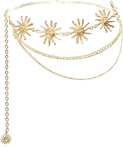 Waist Chain Belt Multilayer Gold Silver Sun Moon Chain Belt for Women Dress Body Belly Chain Metal Waist Chain