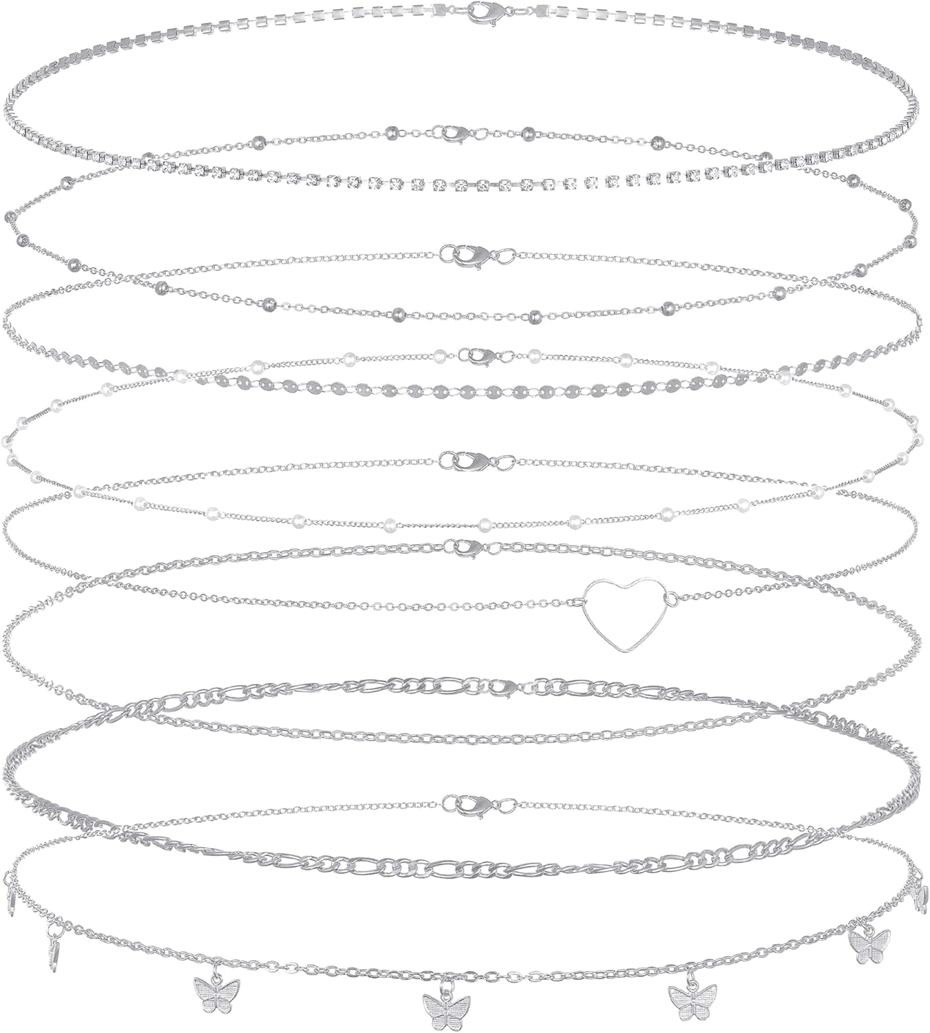 Tornito 8Pcs Waist Belly Chain CZ Heart Pearl Snake Bead Sequin Paperclip Belly Chain Summer Beach Sexy Body Chains Jewelry Accessories for Women Adjustable