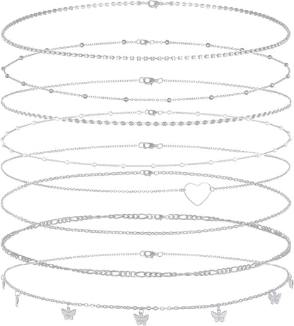 Tornito 8Pcs Waist Belly Chain CZ Heart Pearl Snake Bead Sequin Paperclip Belly Chain Summer Beach Sexy Body Chains Jewelry Accessories for Women Adjustable