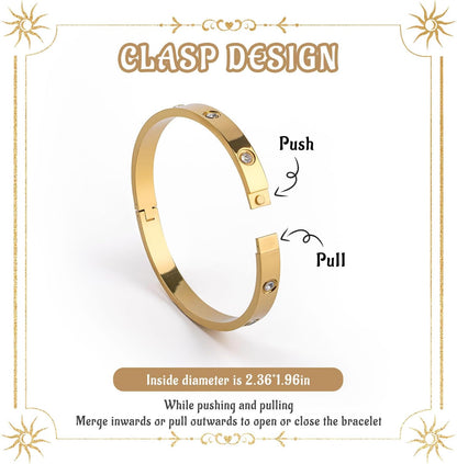 Bracelet Bangle Set, 4Pcs Stackable Four Leaf Gold Bracelet Set for Wife Mom Girlfriend