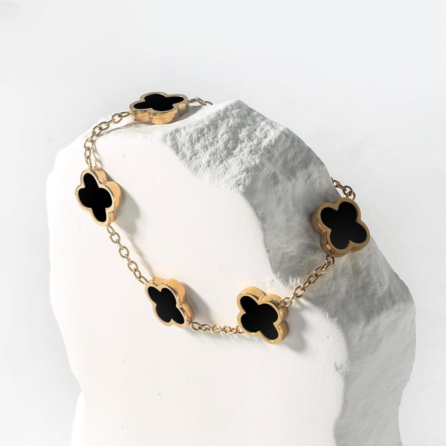 Double Sided 18K Gold Plated Clover Bracelet for Women, Dupe Four Leaf Flower Lucky Chain Bangle, Cute Jewelry Gift for Her Mom Wife