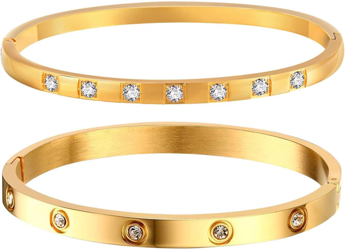 MPRAINBOW Gold Bracelets for Women, 2Pcs 18K Gold Plated Cubic Zirconia Bangle Crystal Friendship Bracelet Jewelry,Wedding Party Christmas Birthday Gifts for Her Girlfriend Sister Daughter