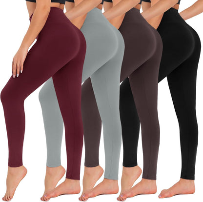 CAMPSNAIL 4 Pack Leggings for Women - High Waisted Tummy Control Yoga Pants for Workout Gym Black Leggings plus Size Dance