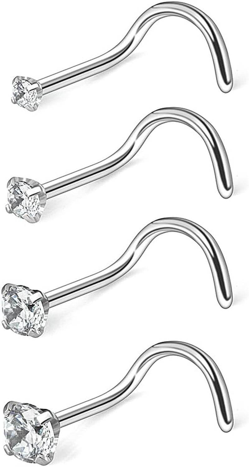 Ruifan 18G 1.5Mm 2Mm 2.5Mm 3Mm 3.5Mm 4Mm round Diamond CZ Nose Screw Studs Rings Piercing Jewelry 4-12PCS