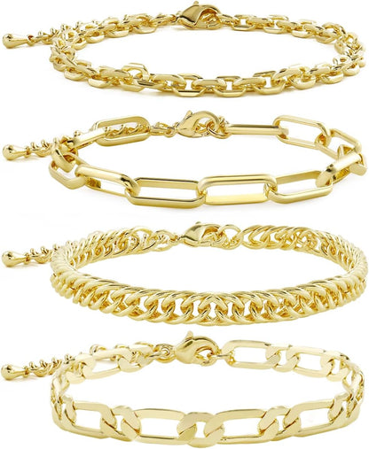 Waterproof Gold Chain Bracelet for Women Non Tarnish,14K Gold Plated Stainless Steel Link Dainty Bracelets Stake Layered Bracelet Set Hypoallergen Gold Jewelry