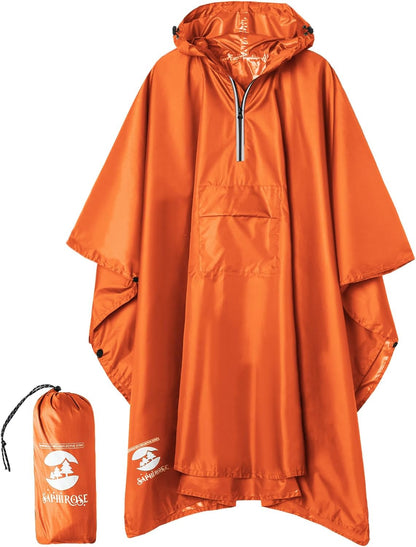 Saphirose Hooded Rain Poncho Waterproof Raincoat Jacket for Men Women Adults
