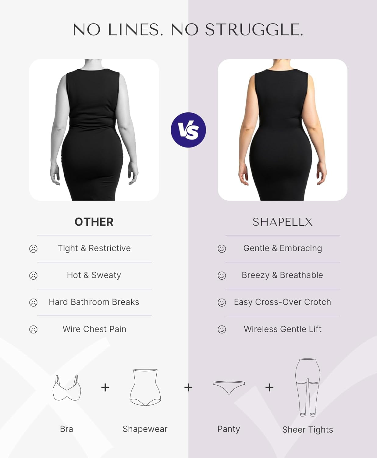 Front view of SHAPELLX bodysuit shapewear demonstrating tummy control