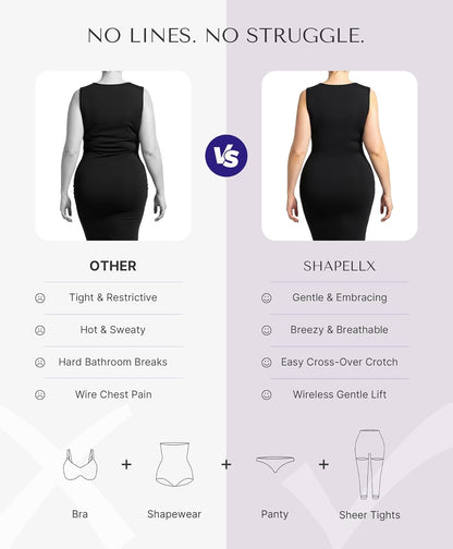 Front view of SHAPELLX bodysuit shapewear demonstrating tummy control