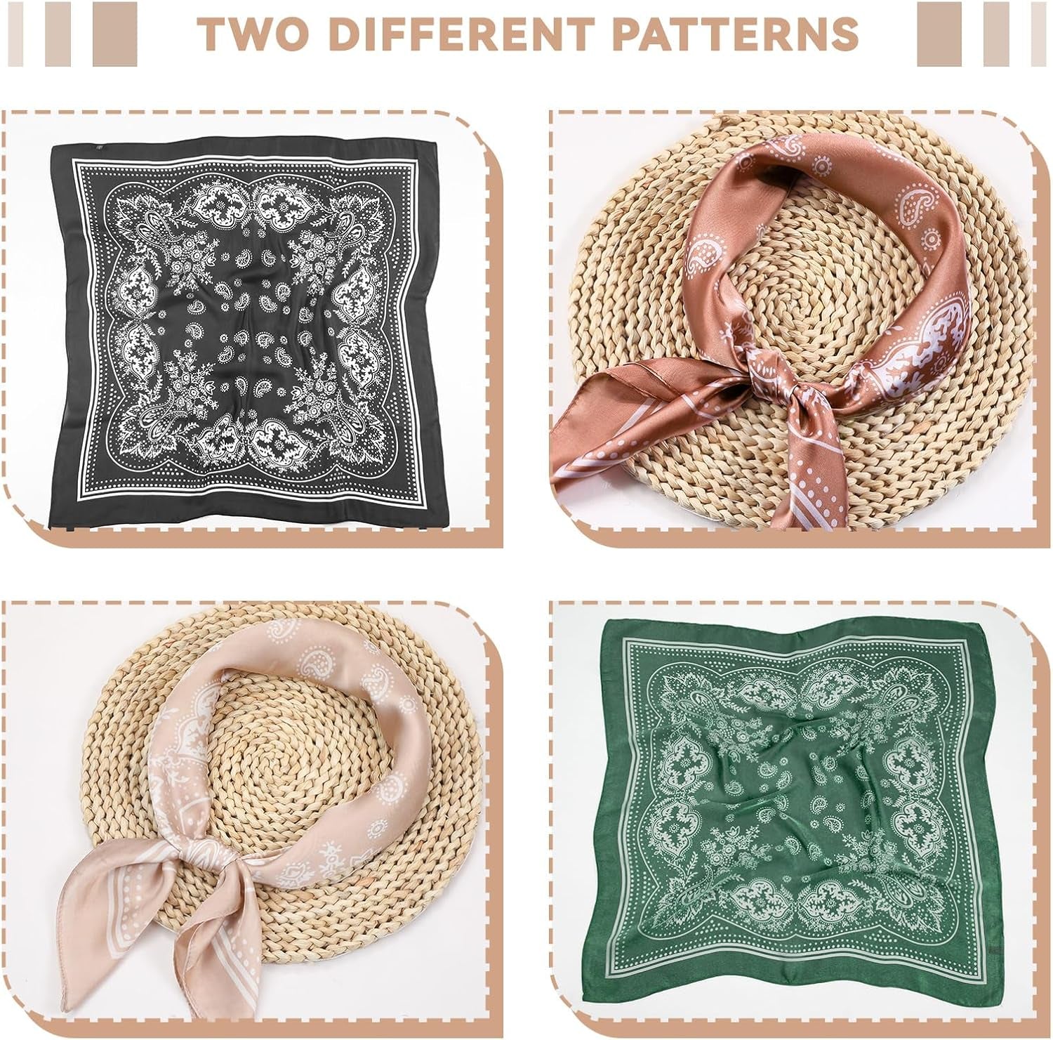 Syhood 4 Pcs 27'' Square Satin Head Scarves Satin Bandanas for Women Halloween Headband Silk Feeling Scarves Boho Headwear