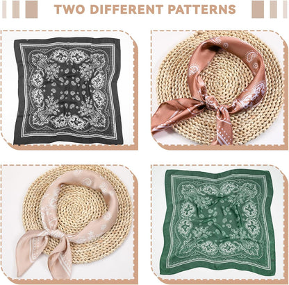 Syhood 4 Pcs 27'' Square Satin Head Scarves Satin Bandanas for Women Halloween Headband Silk Feeling Scarves Boho Headwear