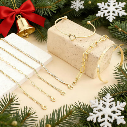 Christmas Stocking Stuffers Gold Bangle Cuff Knot Bracelet for Women Stack Non Tarnish Gold Plated Dainty Cubic Zirconia Tennis Bracelets Jewelry Set for Women Trendy