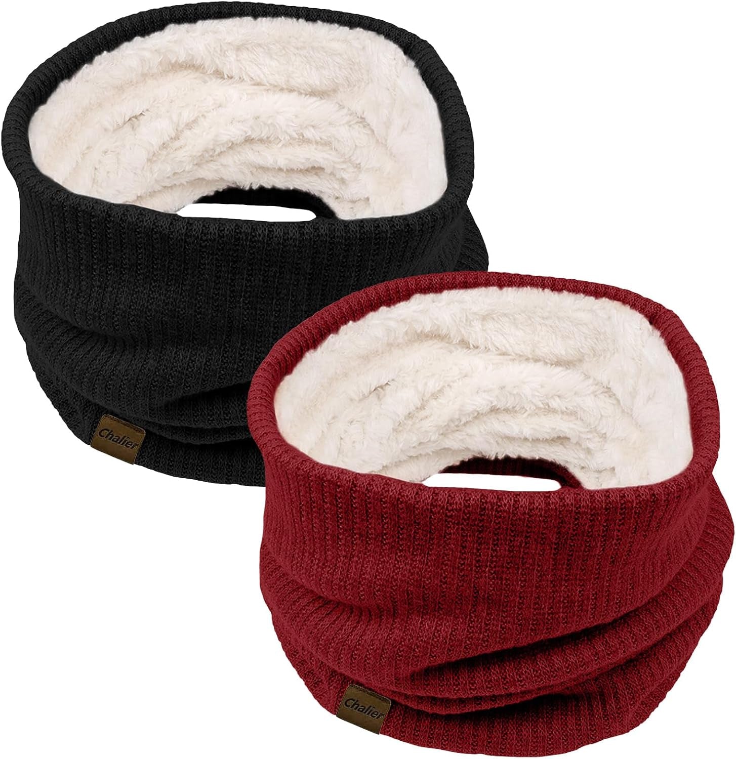 Chalier Infinity Scarf Winter Double-Layer Neck Warmer Knit Fleece Lined Circle Loop Scarves