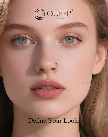 OUFER Opal and CZ 20G Nose Rings Hoops, 316L Surgical Steel Hinged Segment Nose Piercing Jewelry, Septum Lip Eyebrow Rings Cartilage Conch Rook Helix Tragus Daith Earrings for Women and Men-6/7/8Mm