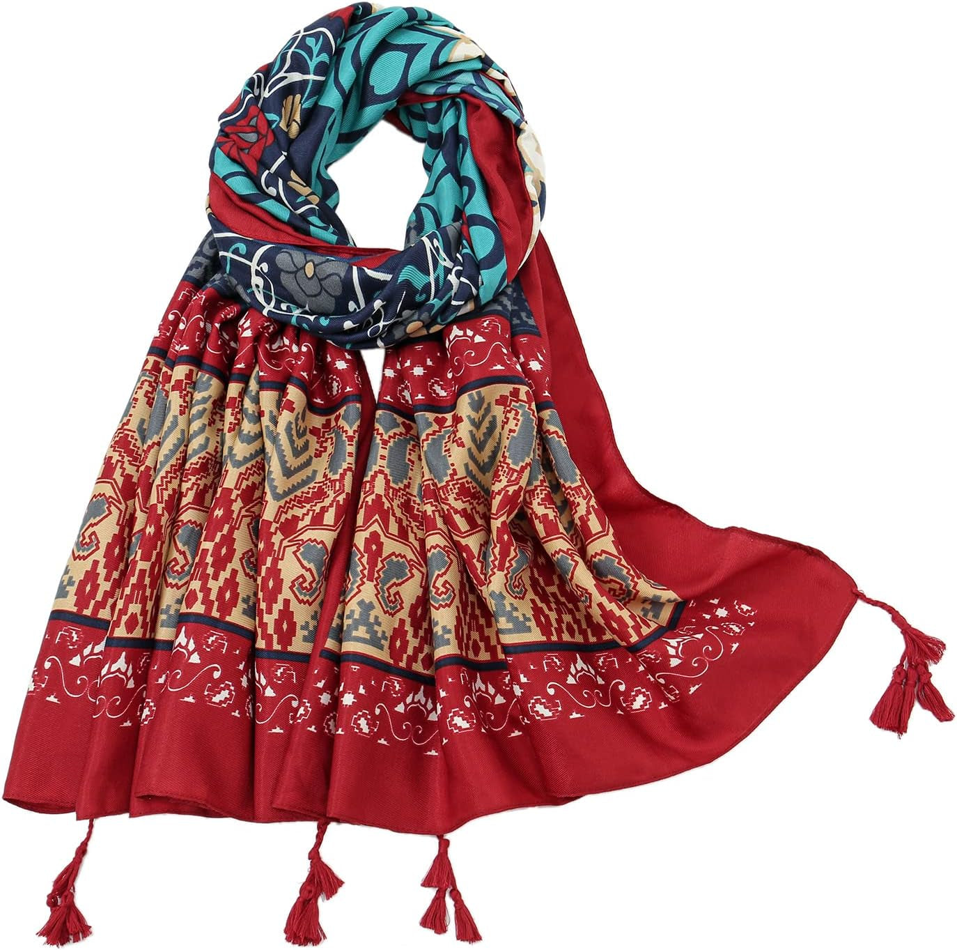 Yeieeo Boho Scarf for Women Lightweight Floral Printed Scarf Fall Winter Fashion Fringed Shawl