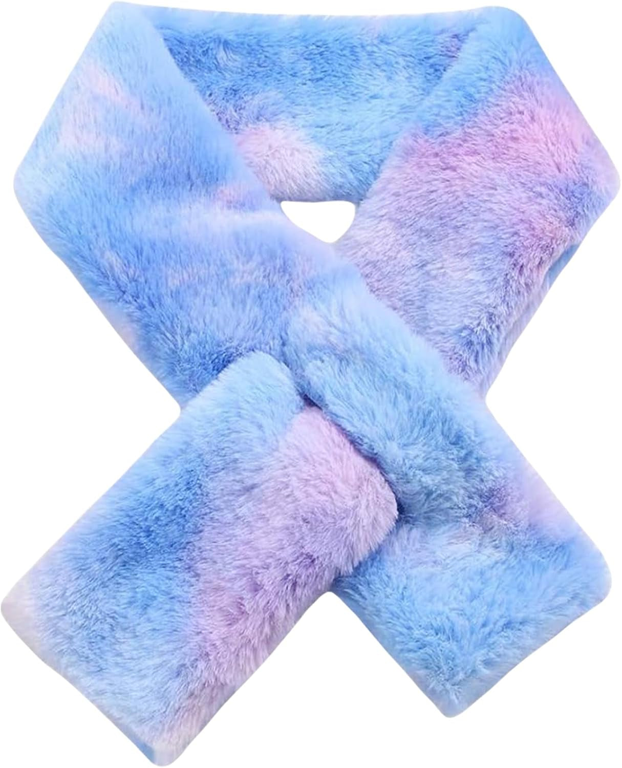 Kids Toddler Scarf Winter Rainbow Scarf Gradient Cross Tie Collar Fluffy Fur Plush Scarves Neck Warmer for Girls Boys
